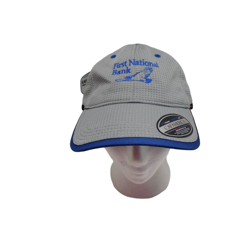 First National Bank Gray/Blue Baseball Hat Adjustable (New) Capamerica